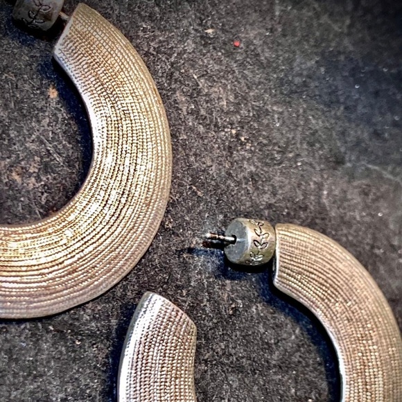 Singred Olsen designer large silver textured surface hoop earrings. About 1.5” - Picture 5 of 10